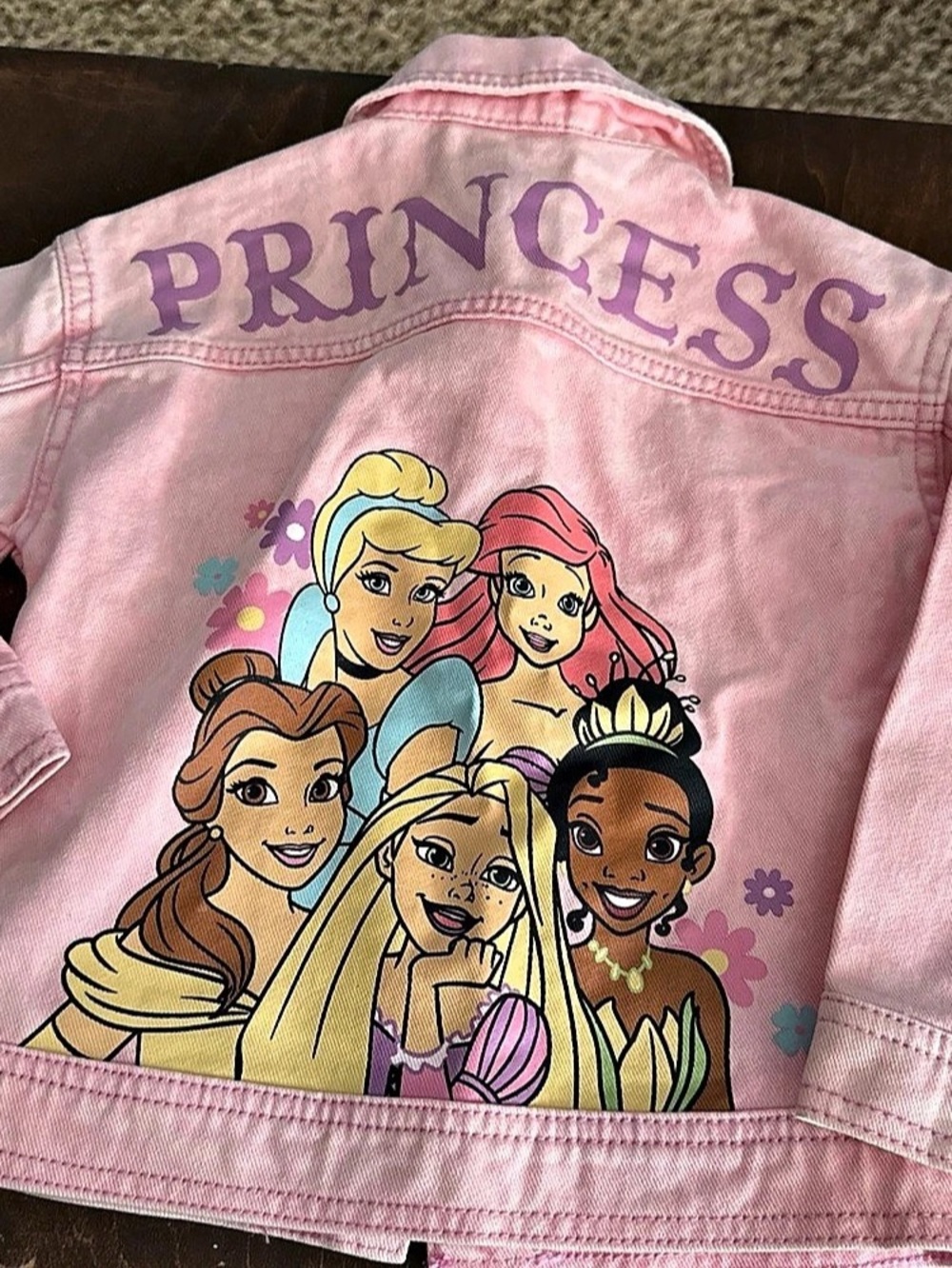 Disney Princess Girls 4T pink Vtg 2009 denim jean jacket Ariel jasmine white 25